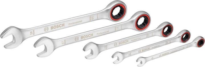 Σετ κλειδιών καστάνιας Bosch 5 τεμαχίων με ανοιχτά και δακτυλιωτά άκρα.